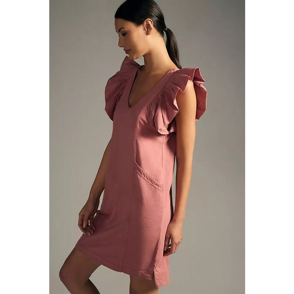 Anthropologie Daily Practice Flutter Sleeve Pink Cotton Tee Mini Dress Small
